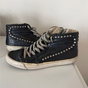 Golden Goose Slides Black Leather Studs